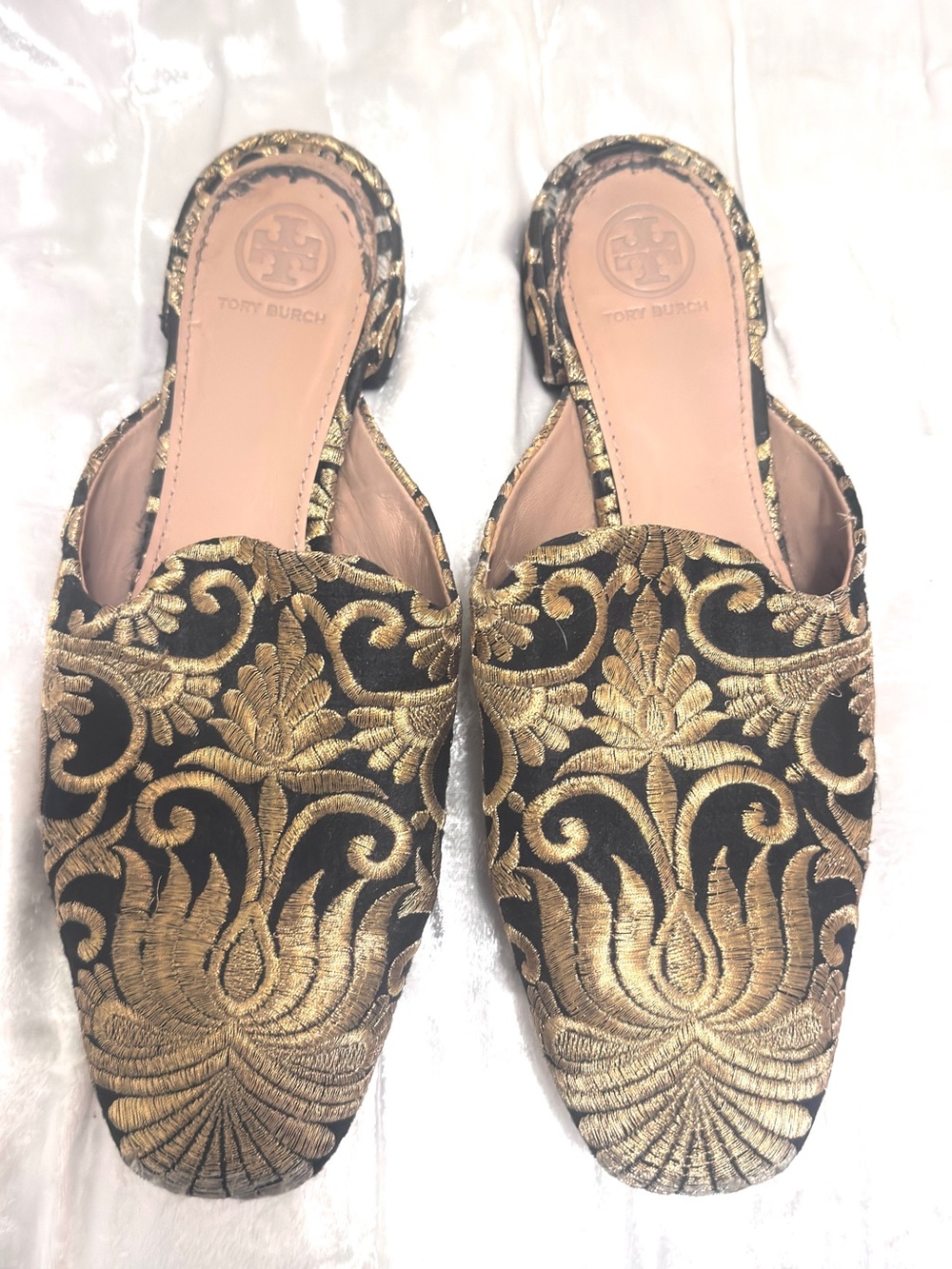 Tory Burch Carlotta Slide Mules Brocade Embroidered